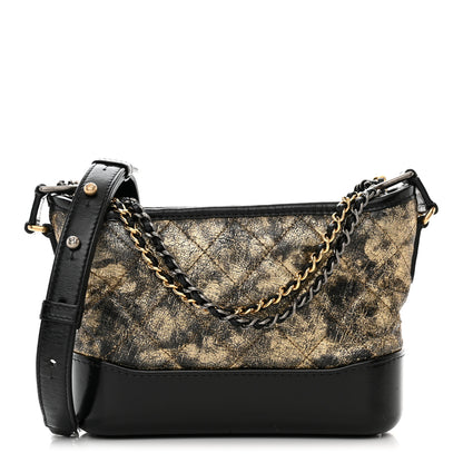 Chanel Metallic Crumpled Goatskin Quilted Small Gabrielle Hobo Black Gold 1 of 11