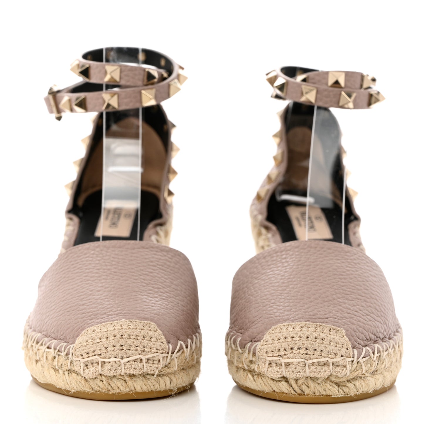 Grained Calfskin Rockstud Ankle Wrap Espadrille 15/85mm Wedges 36 Poudre Natural