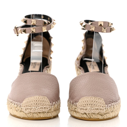 Valentino Garavani Grained Calfskin Rockstud Ankle Wrap Espadrille 15/85mm Wedges 36 Poudre Natural 2 of 9