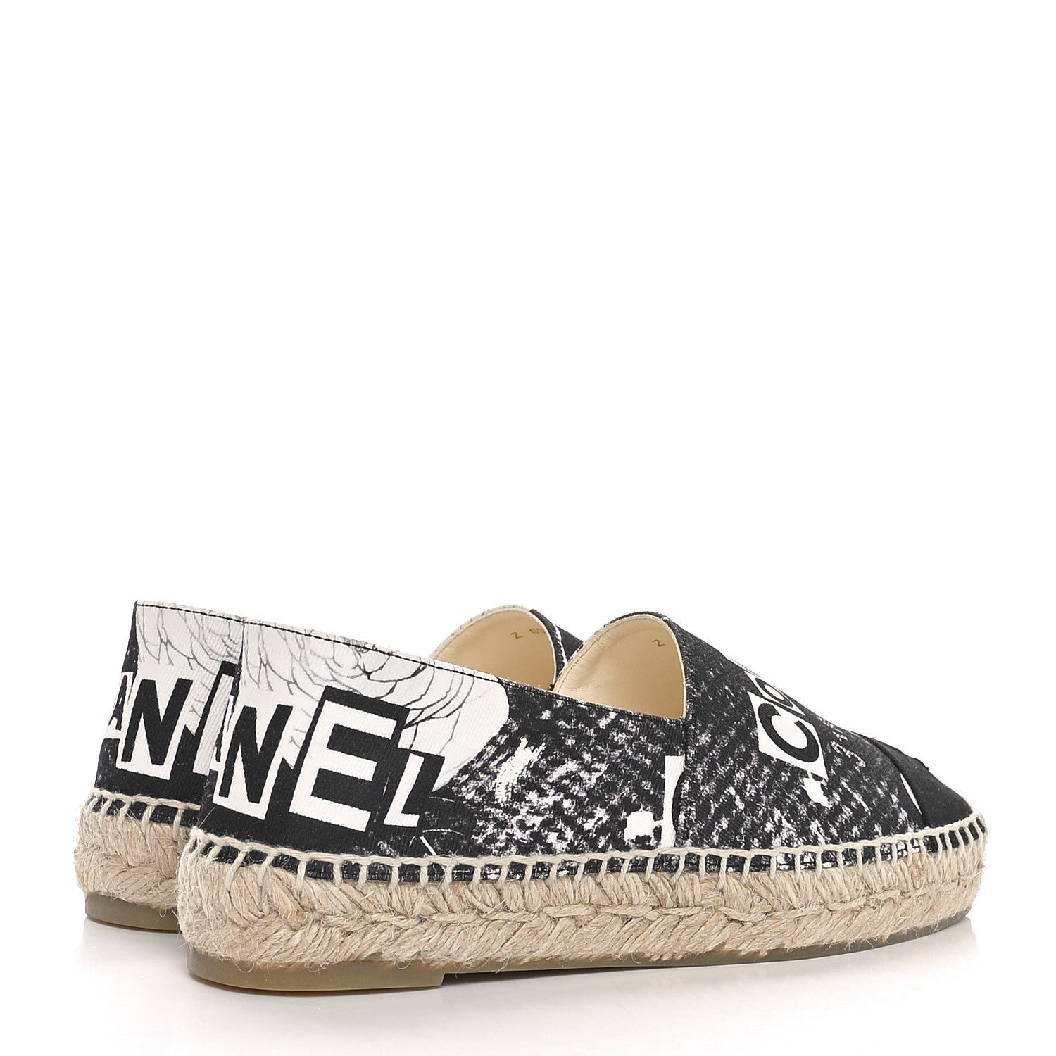 Chanel Printed Canvas Grosgrain 31 Rue Cambon Espadrilles 36 Black White 4 of 9