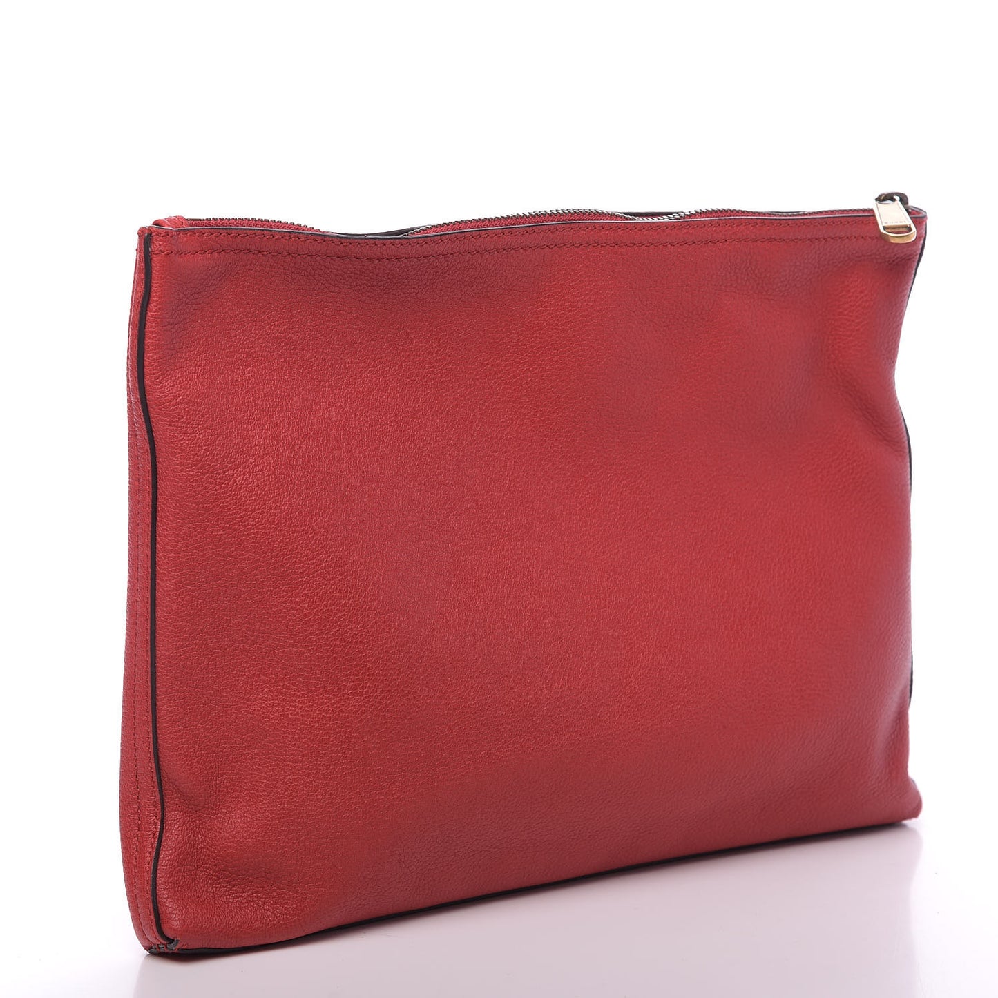Pebbled Calfskin Medium Logo Portfolio Clutch Hibiscus Red