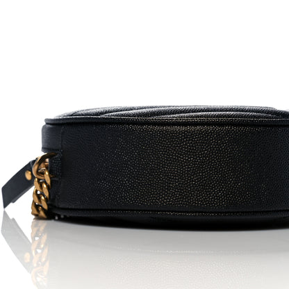 Saint Laurent Grain De Poudre Matelasse Chevron Quilted Round Vinyle Camera Bag Black 9 of 10
