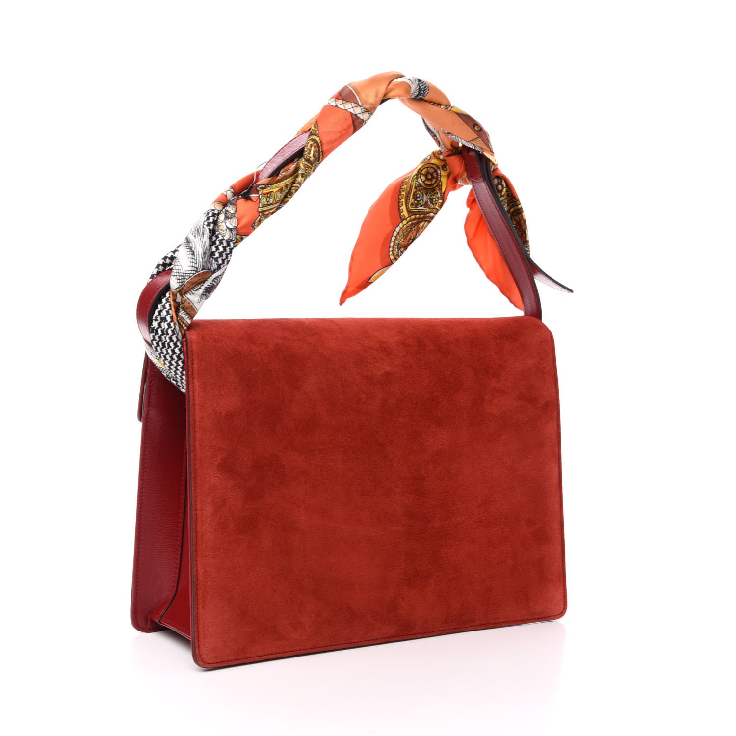 Gucci Suede Silk Scarf Medium Torchon GG Ring Shoulder Bag Red 3 of 11