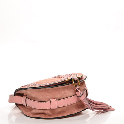 Chloe Suede Calfskin Braided Mini Marcie Round Crossbody Bag Washed Pink 4 of 7