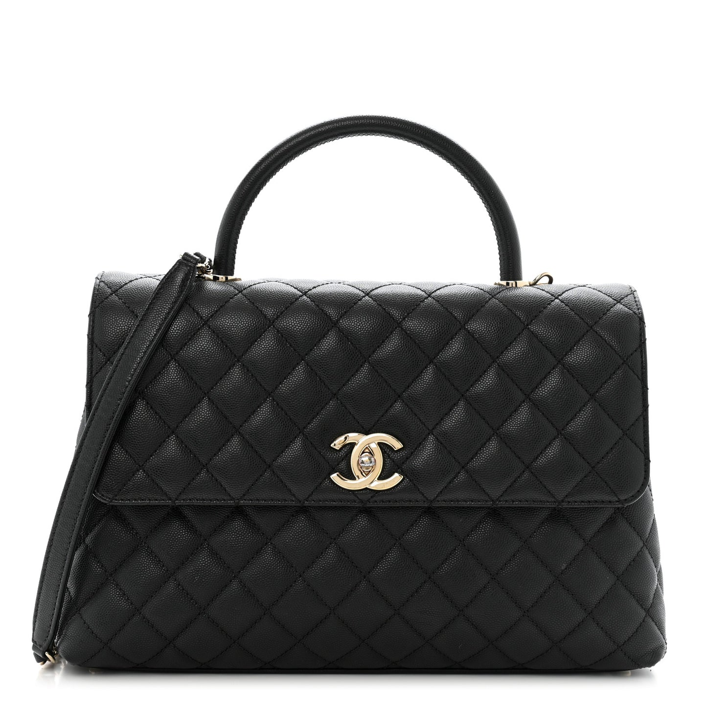 Caviar Quilted Medium Coco Handle Flap Black