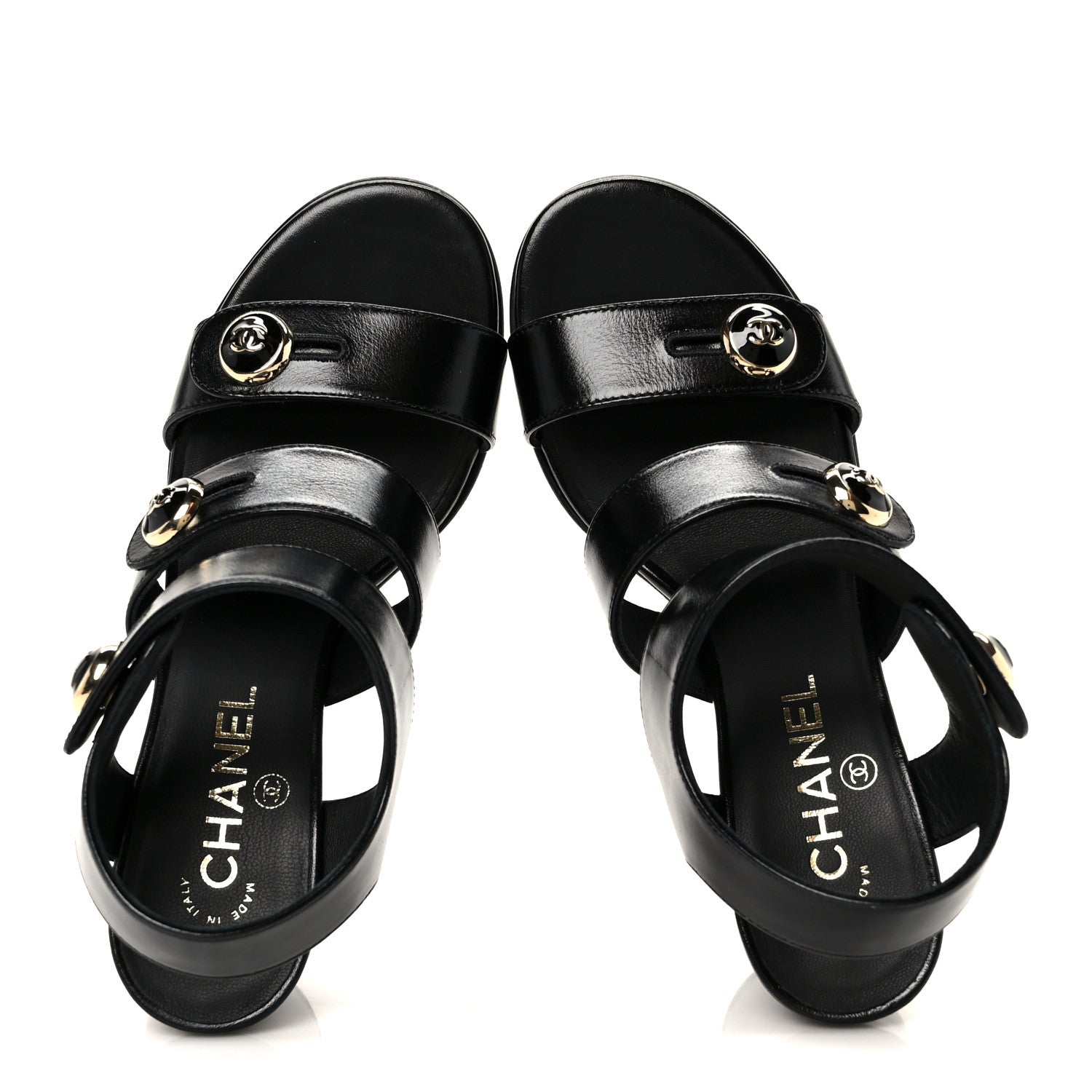 Chanel Shiny Calfskin CC Sandals 37 Black 1833662 – FASHIONPHILE