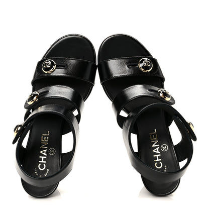 Chanel Shiny Calfskin CC Sandals 37 Black 2 of 10