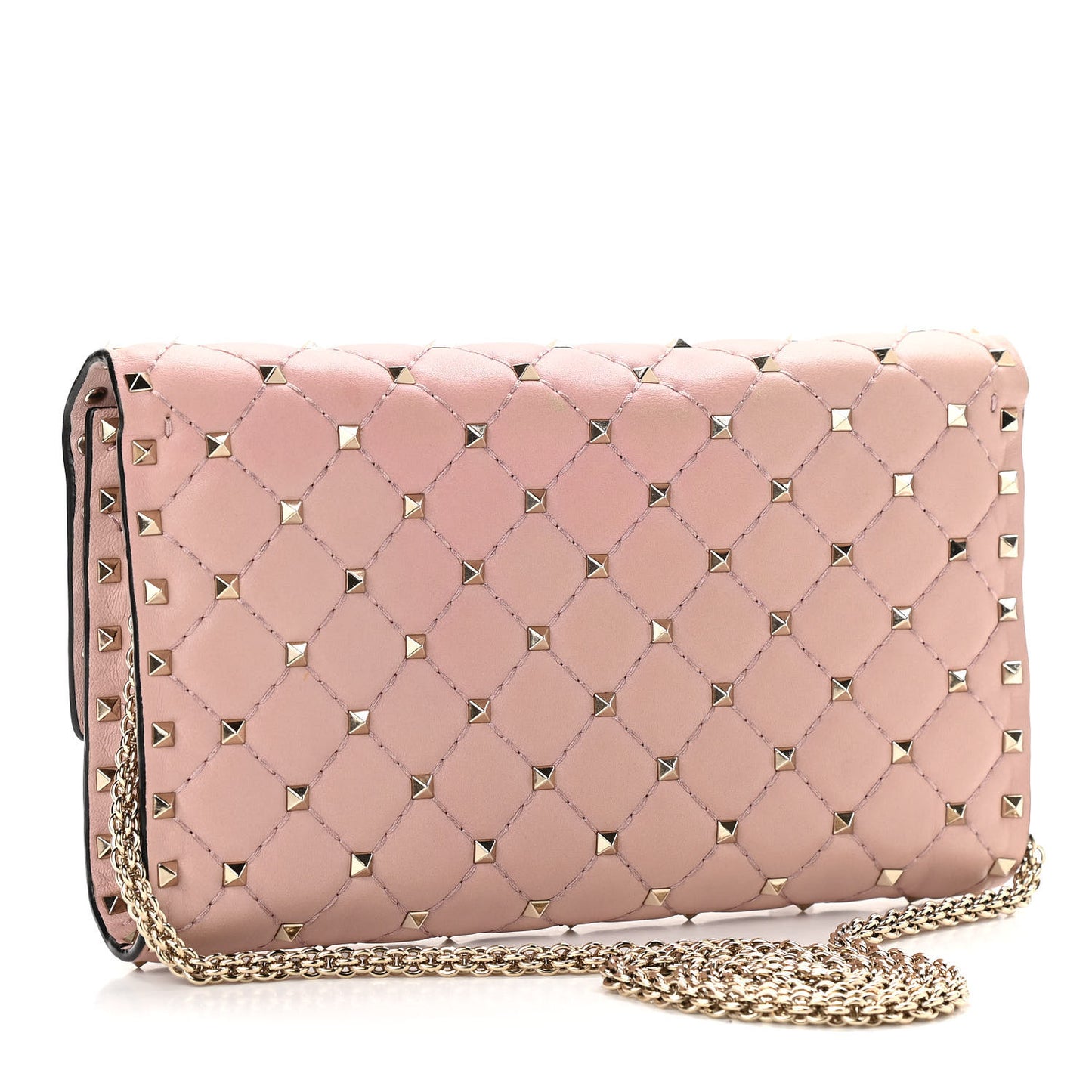 Nappa Rockstud Spike Wallet on Chain Water Rose