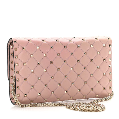 Valentino Garavani Nappa Rockstud Spike Wallet on Chain Water Rose 2 of 9