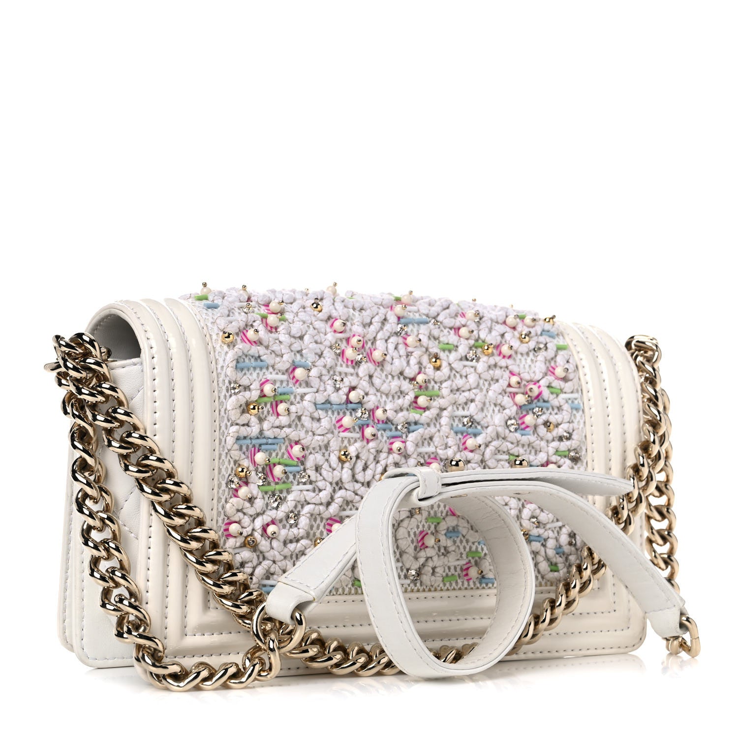 Chanel Patent Sequin Medium Boy Chanel Flap White Pink Light Blue 3 of 18