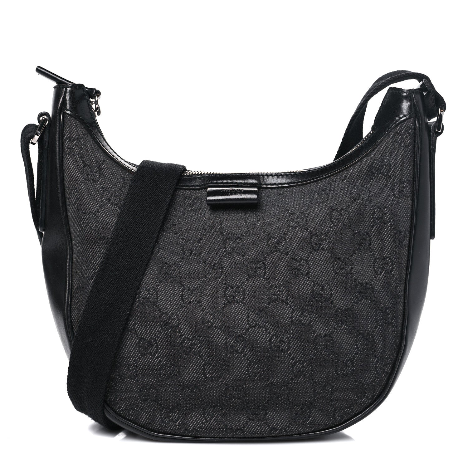 Gucci Denim Monogram Shoulder Bag Black 1 of 10