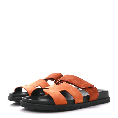 Hermes Suede Goatskin Womens Chypre Sandals 37.5 Rose Bois De Santal Rouge De Turin 3 of 9