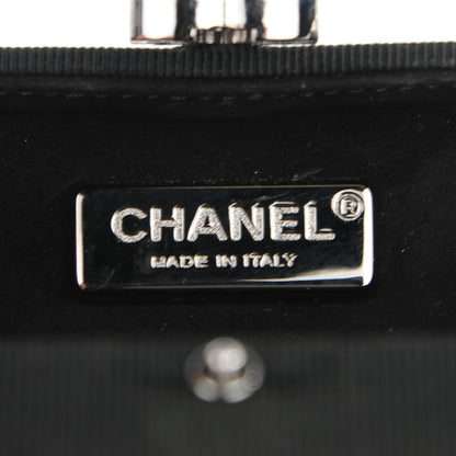 Chanel Grosgrain Crystal Box Wristlet Clutch Black White 5 of 6