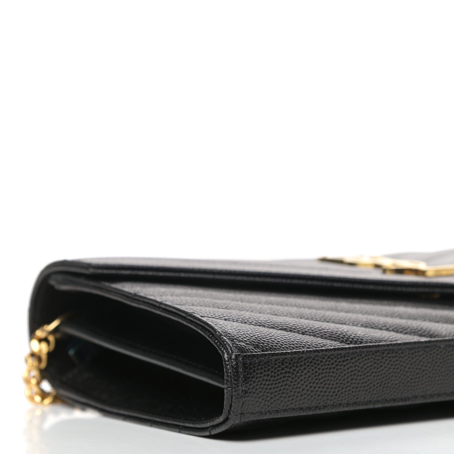 Saint Laurent Grain De Poudre Matelasse Chevron Monogram Chain Wallet Black 7 of 9