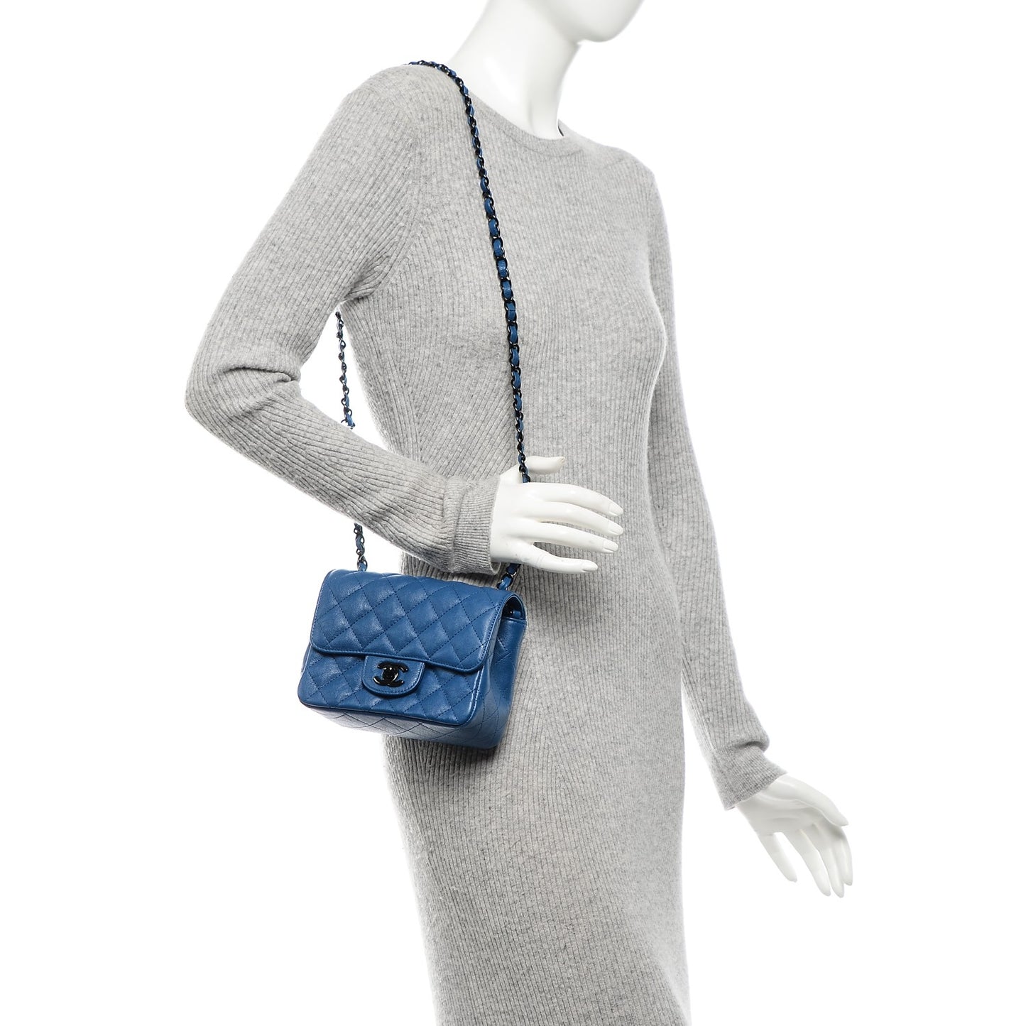 Calfskin Quilted Mini Square Flap Blue