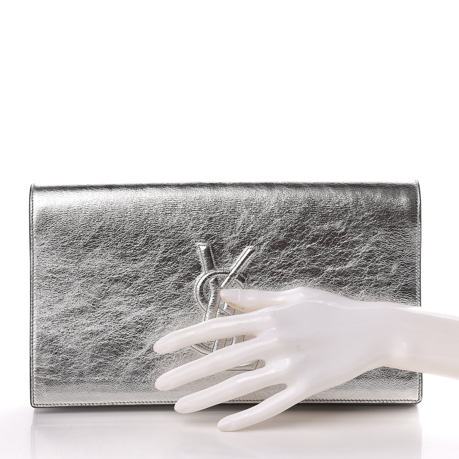 Saint Laurent Metallic Calfskin Monogram Large Belle De Jour Clutch Silver 2 of 10