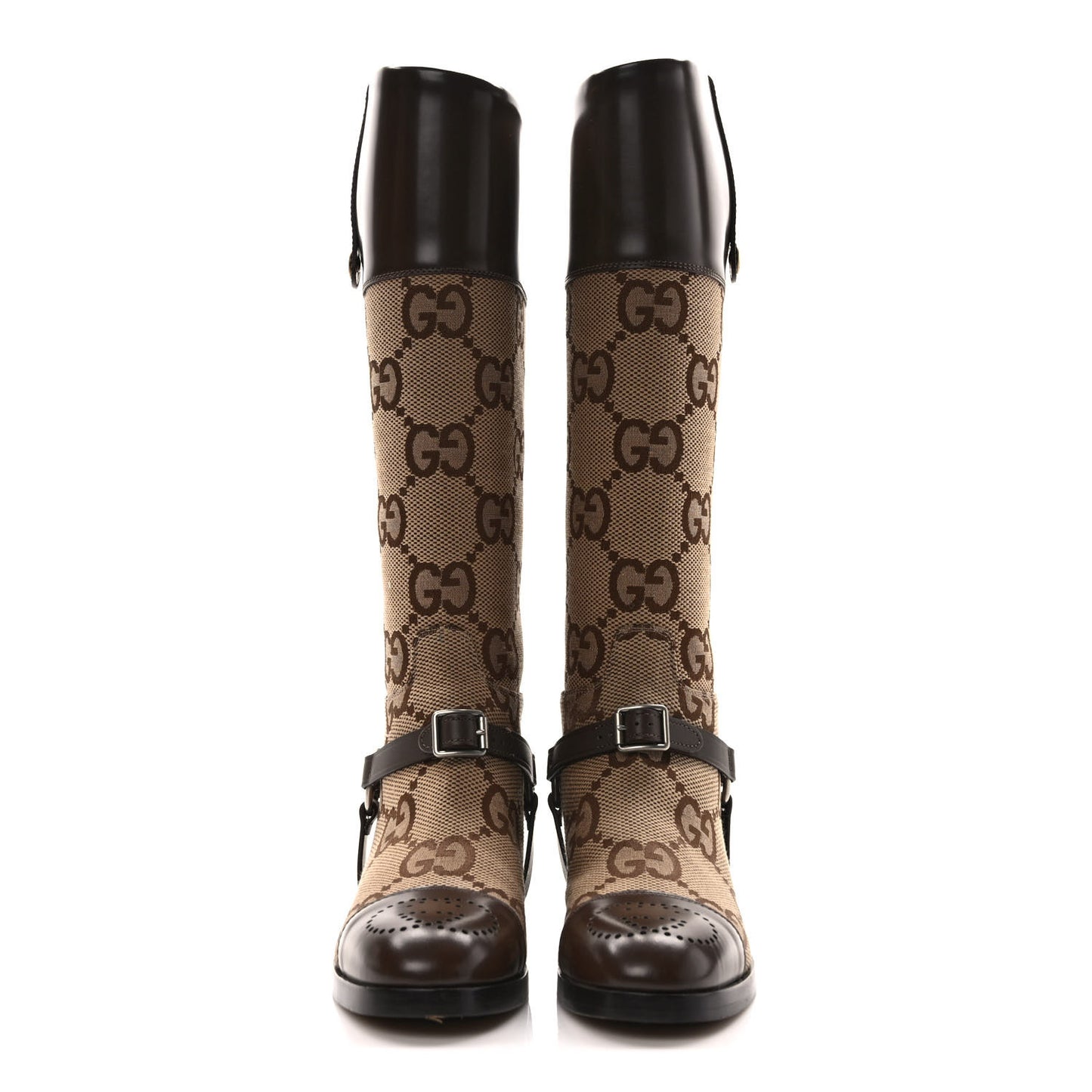 Monogram Jumbo GG Cordovan Lux Zelda Harness Riding Boots 36.5 Camel Ebony New Acero