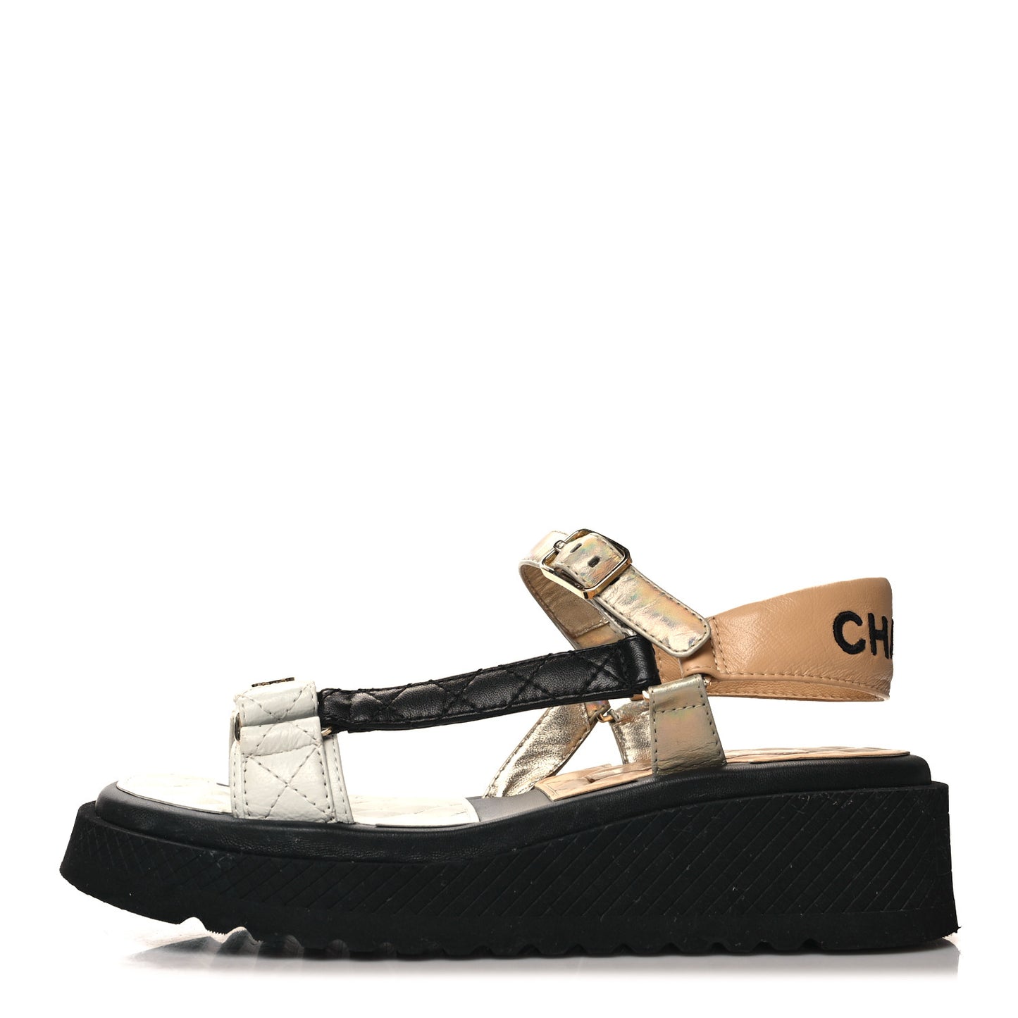 Lambskin Logo Platform Sandals 38 Beige Gold White