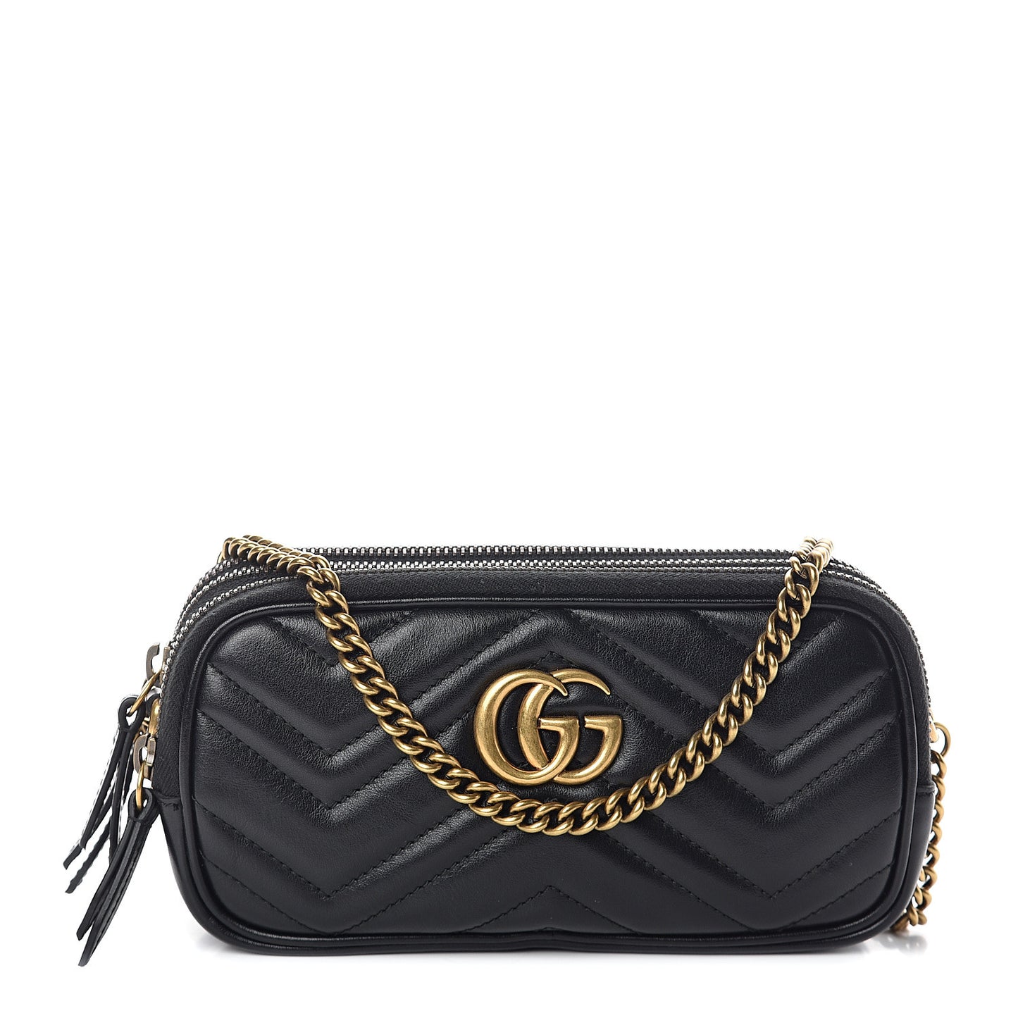 Calfskin Matelasse Mini GG Marmont Chain Crossbody Bag Black