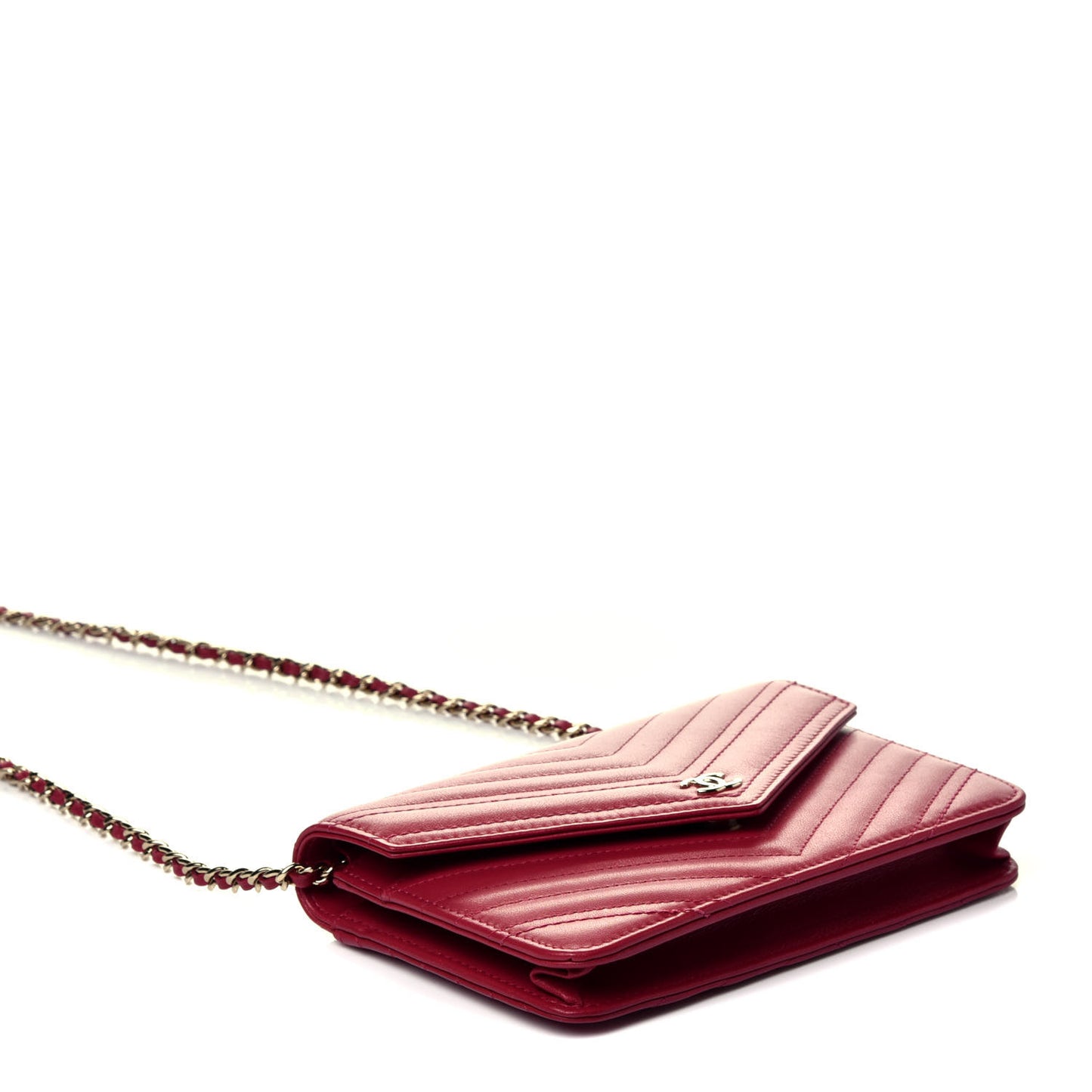Goatskin Chevron Quilted Statement Wallet On Chain WOC Dark Pink