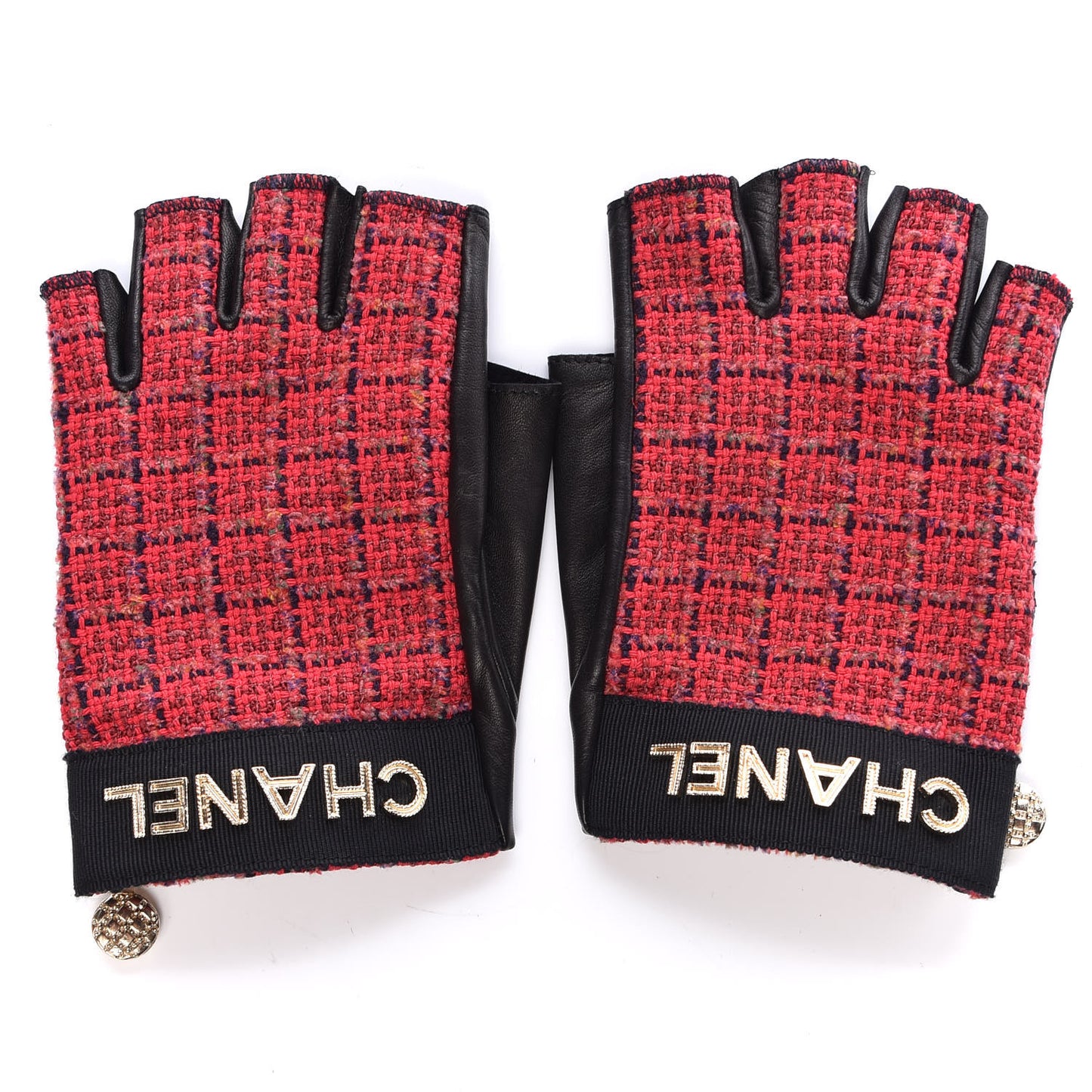 Lambskin Tweed Logo Fingerless Gloves 8 Pink