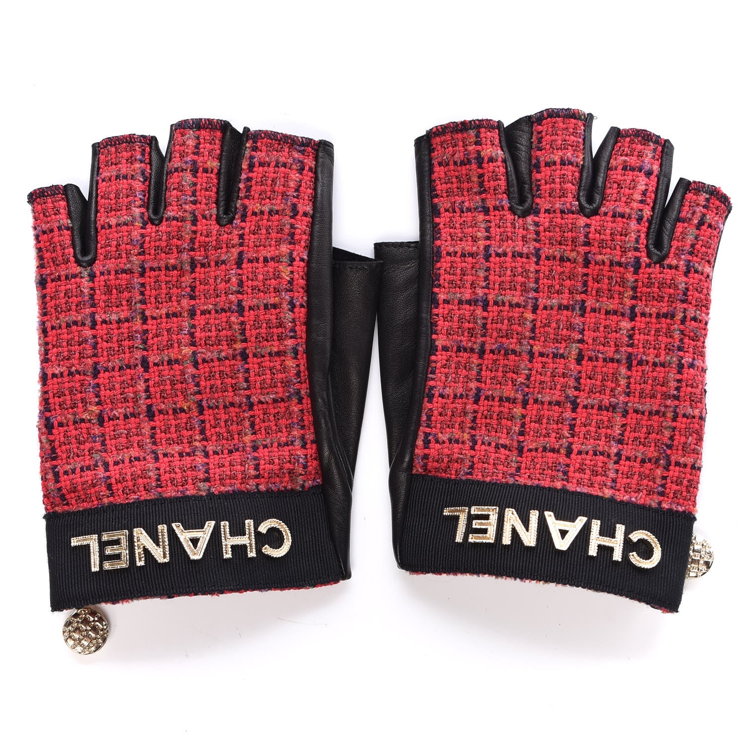Chanel Lambskin Tweed Logo Fingerless Gloves 8 Pink 3 of 7