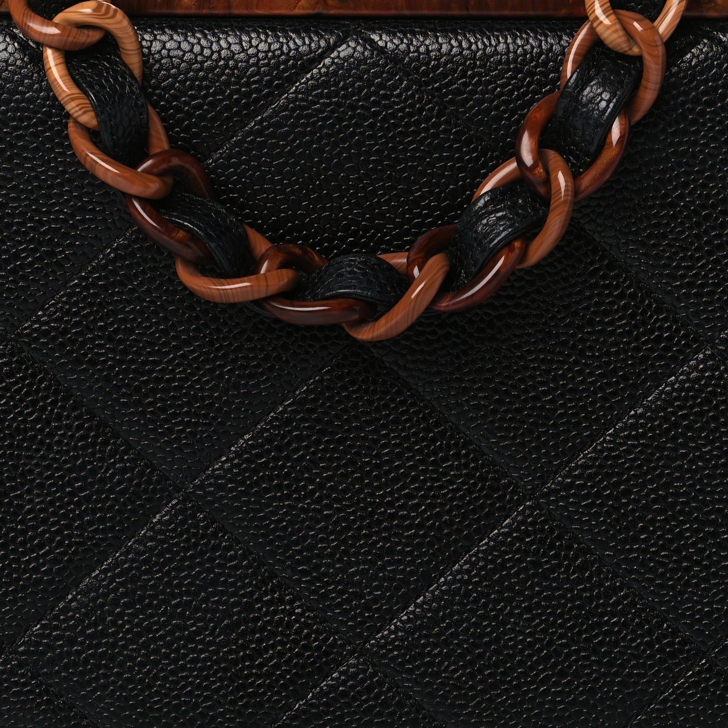 Caviar Quilted Wood Handle Clutch Black
