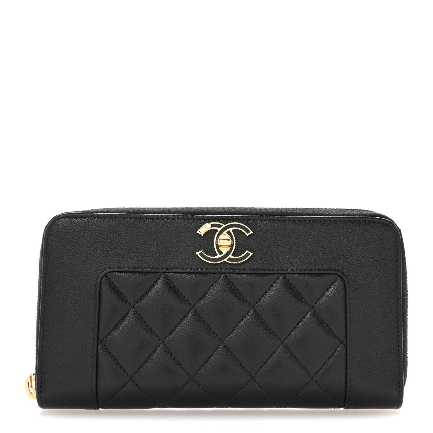 Chanel Sheepskin Quilted Large Gusset Mademoiselle Vintage Zip Around Wallet Black 1 of 9