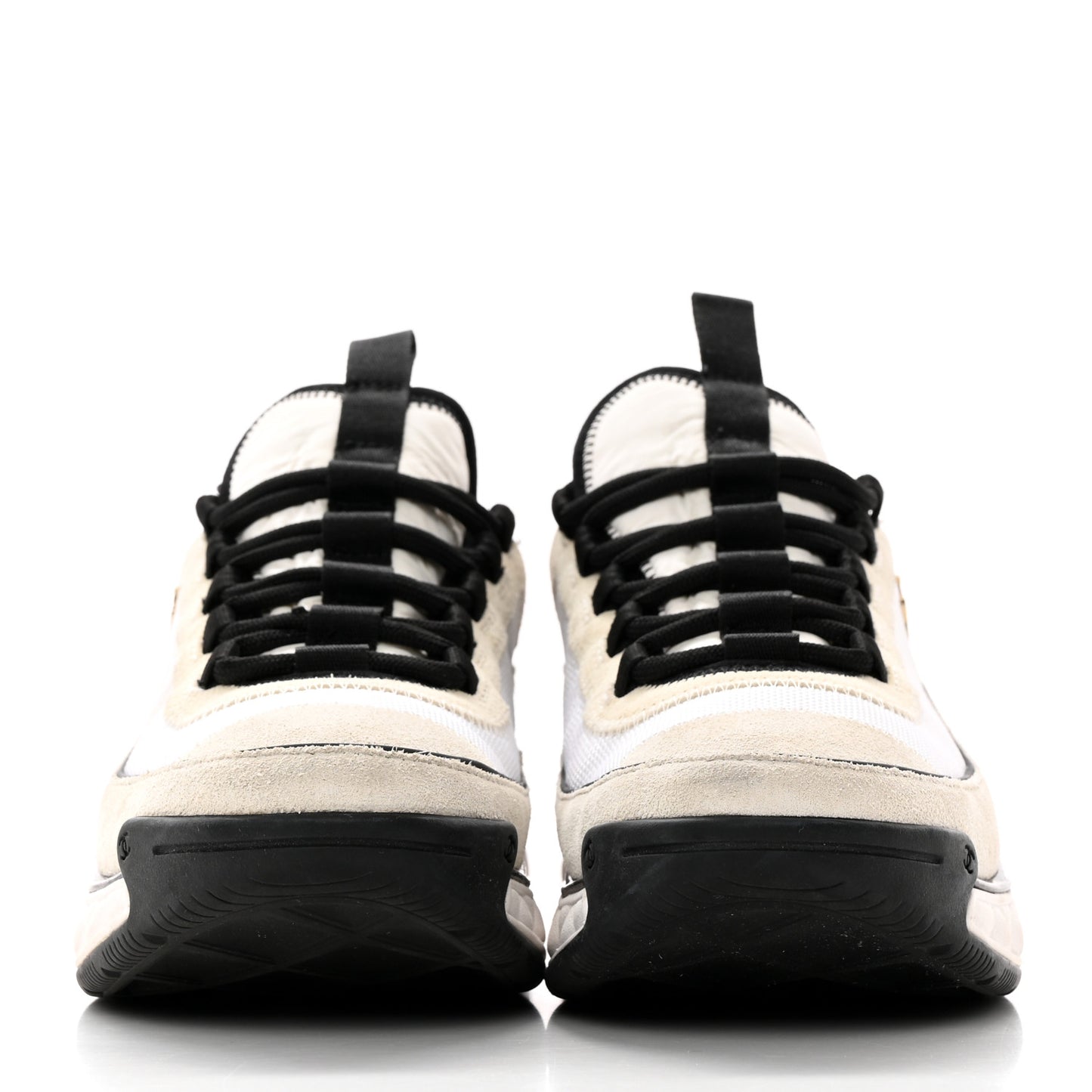 Fabric Suede Calfskin CC Sneakers 38.5 White Light Grey