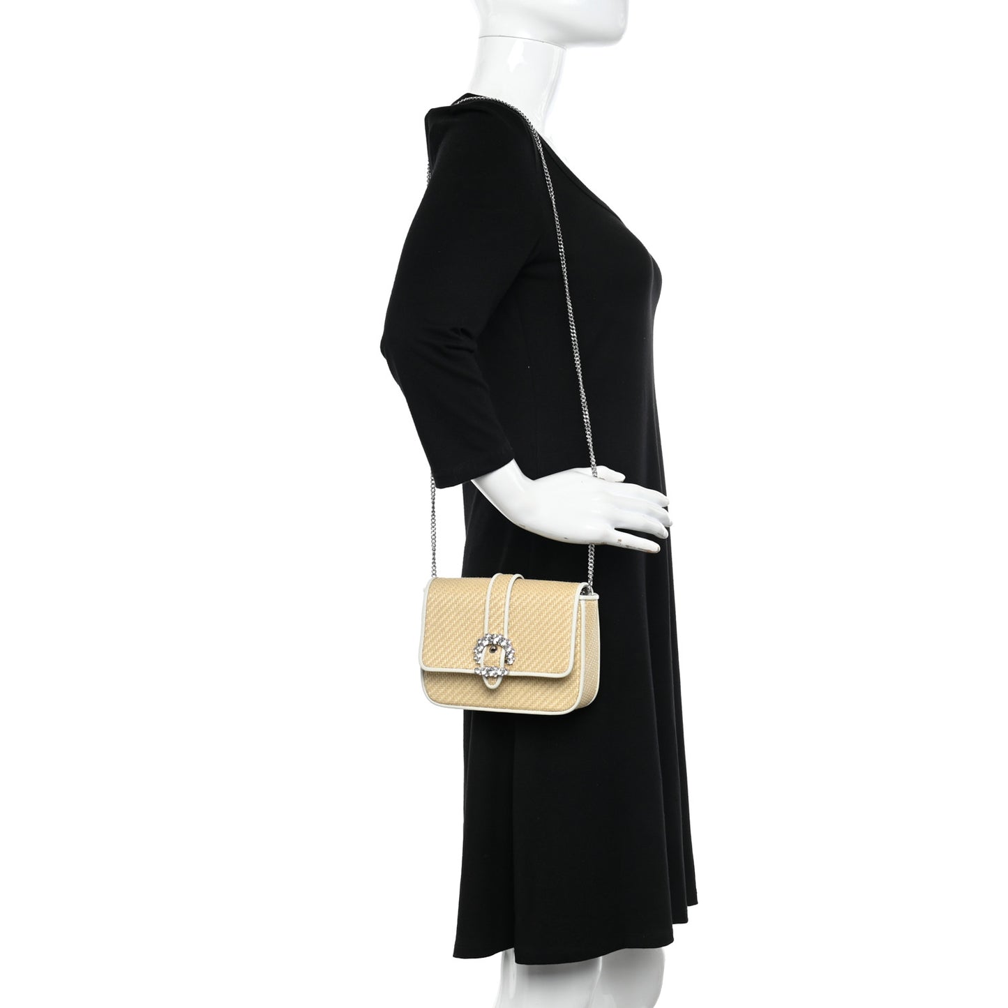 Raffia Crystal Cheri Satchel Crossbody Natural Milk