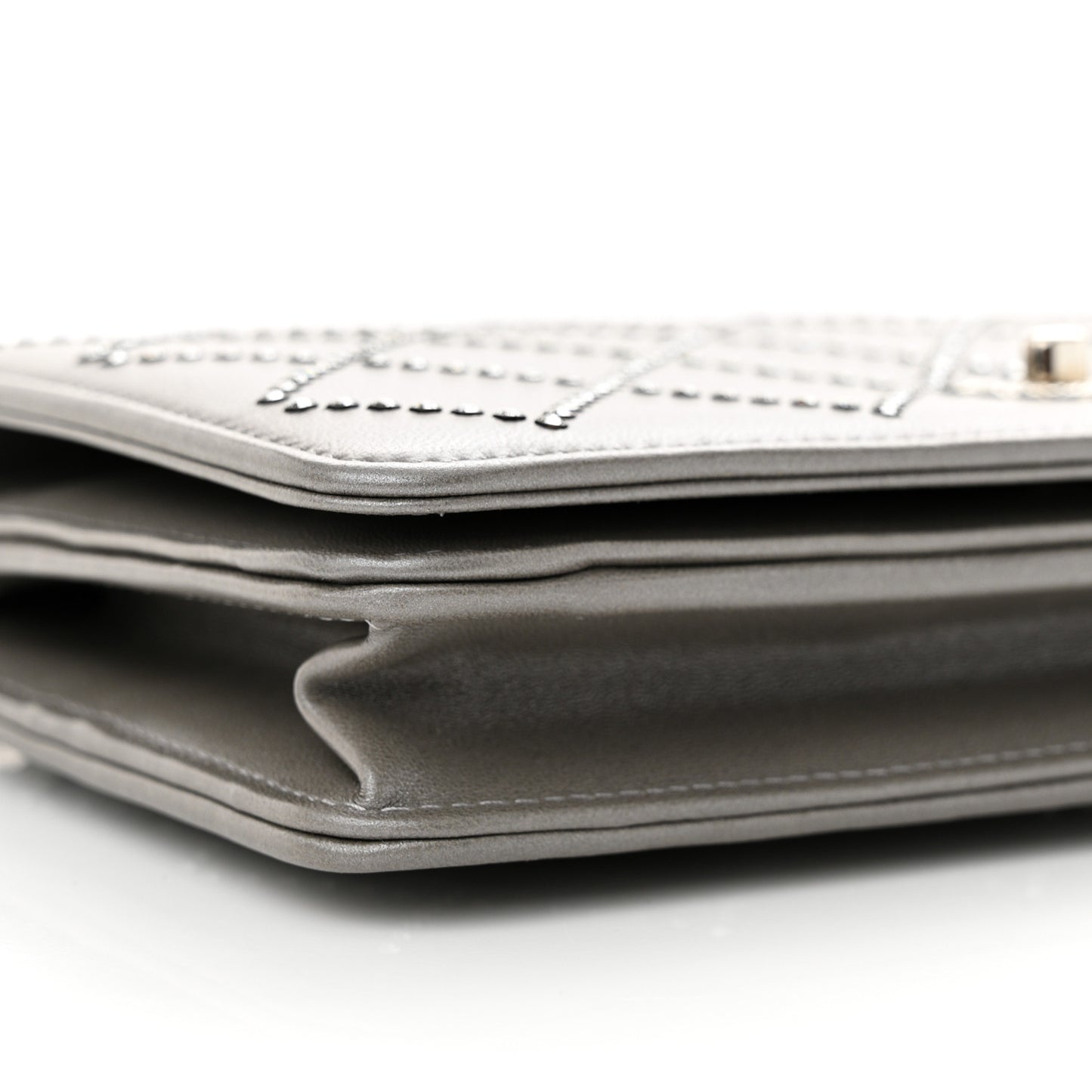 Lambskin Crystal Quilted Wallet On Chain WOC Grey