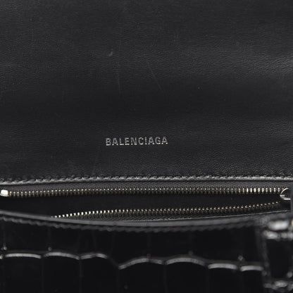 Balenciaga Shiny Calfskin Monochrome Crocodile Embossed Small Hourglass Top Handle Bag Black 6 of 9