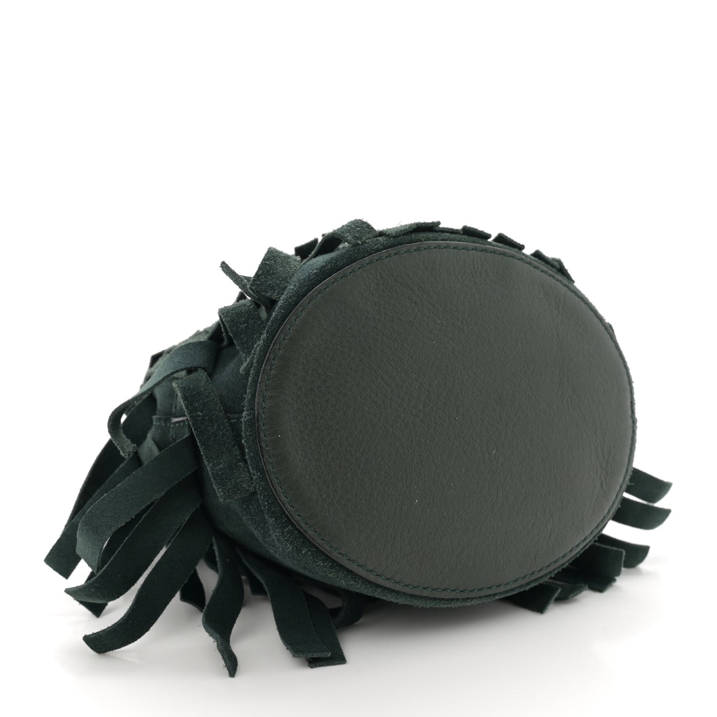 Suede Fringe Mini Bucket Bag Dark Forest Green