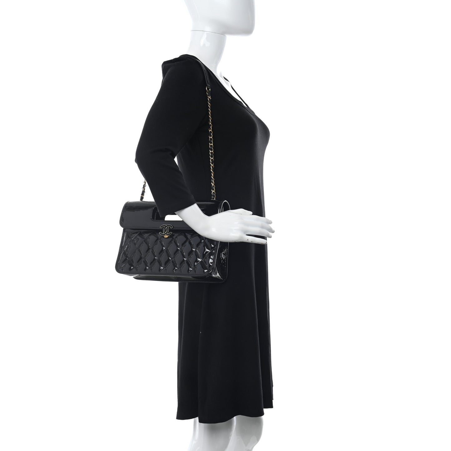 Patent Quilted Graphic Catch Flap Black