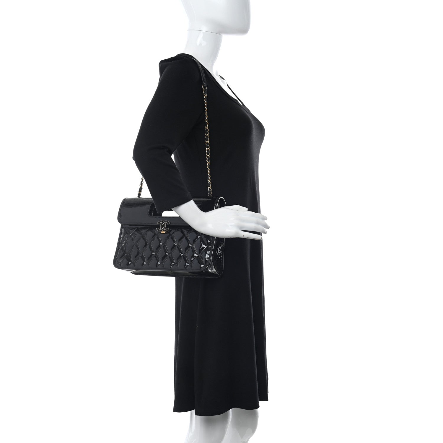 Chanel Patent Quilted Graphic Catch Flap Black 2 of 10