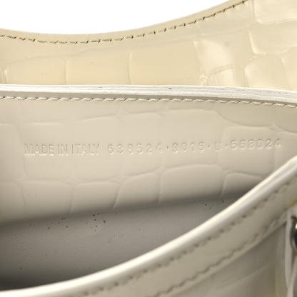 Balenciaga Semi Shiny Calfskin Crocodile Embossed Neo Classic Silver Hardware Mini City White 7 of 17
