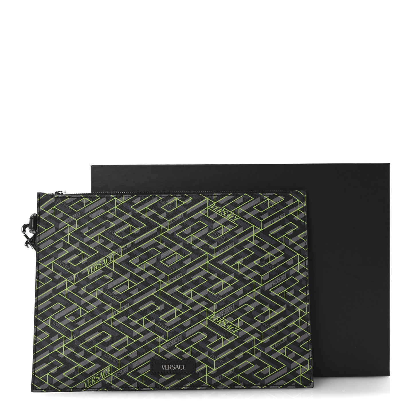 Coated Canvas La Greca Signature Pouch Black Green
