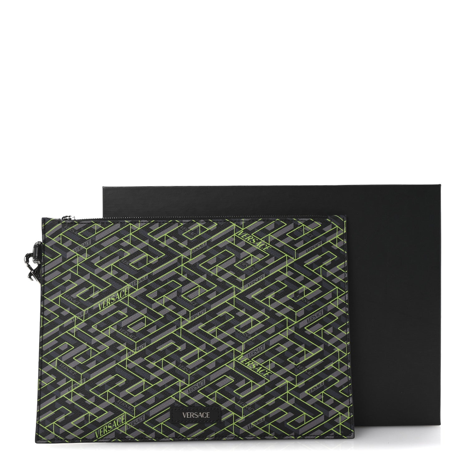Versace Coated Canvas La Greca Signature Pouch Black Green 7 of 7