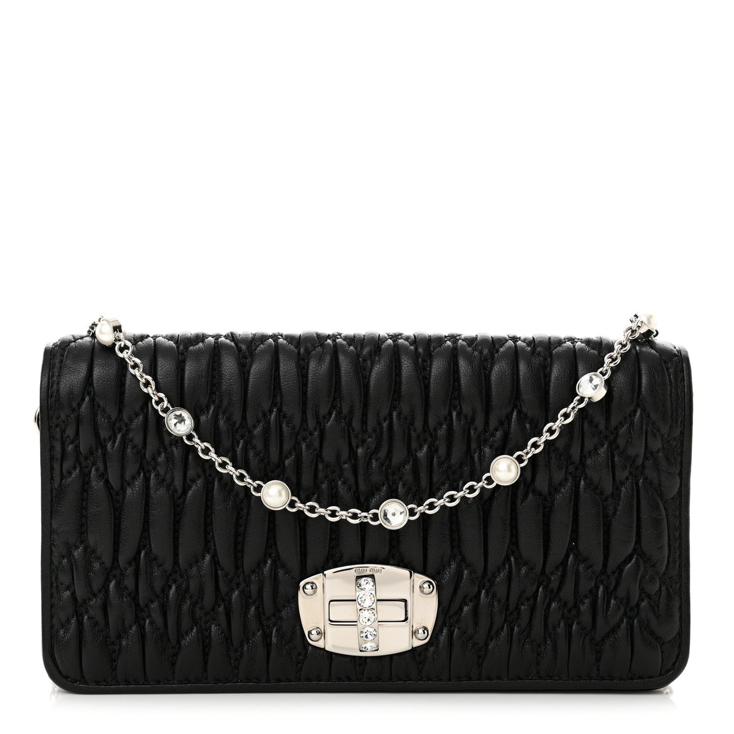Nappa Matelasse Crystal Chain Wallet On Chain Black