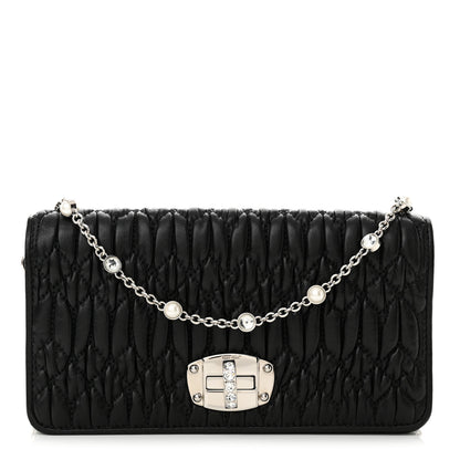 Miu Miu Nappa Matelasse Crystal Chain Wallet On Chain Black 1 of 12