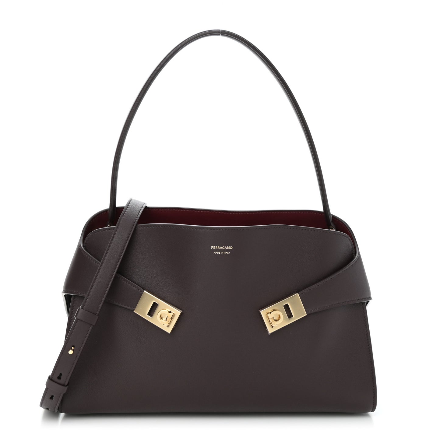 Calfskin Medium Hug Soft Bicolor Shoulder Bag Oxblood Borgogna
