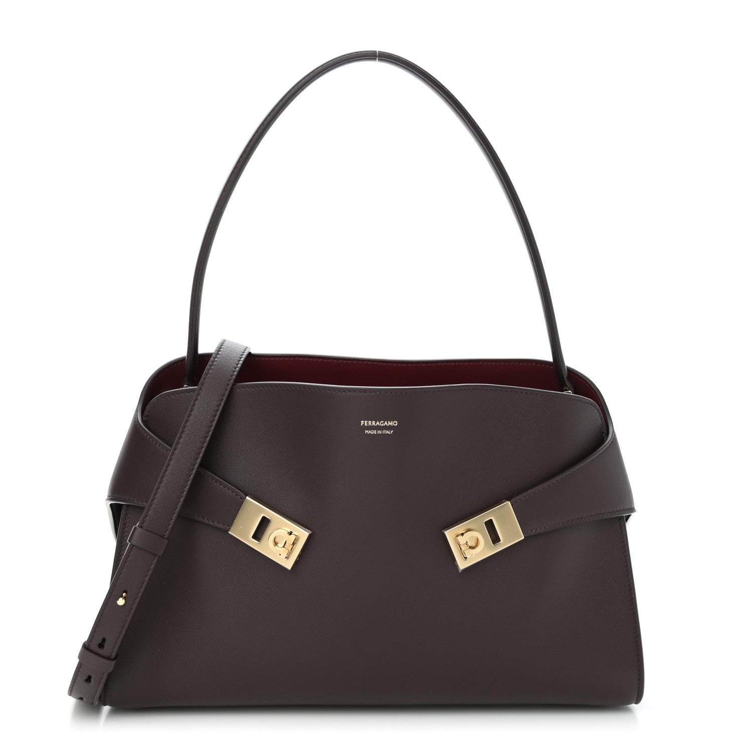 Salvatore Ferragamo Calfskin Medium Hug Soft Bicolor Shoulder Bag Oxblood Borgogna 1 of 9