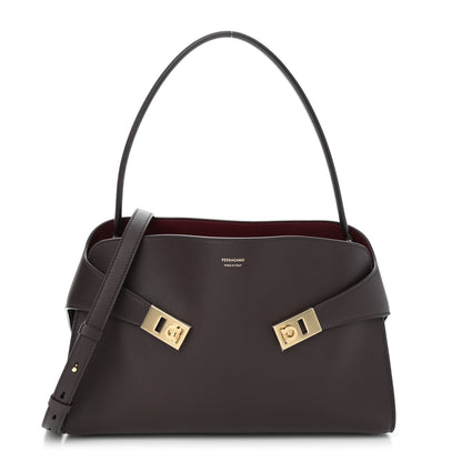Salvatore Ferragamo Calfskin Medium Hug Soft Bicolor Shoulder Bag Oxblood Borgogna 1 of 9