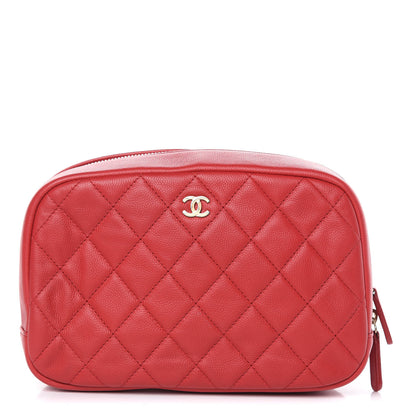 Chanel Caviar Quilted Curvy Pouch Cosmetic Case Red 1 of 14