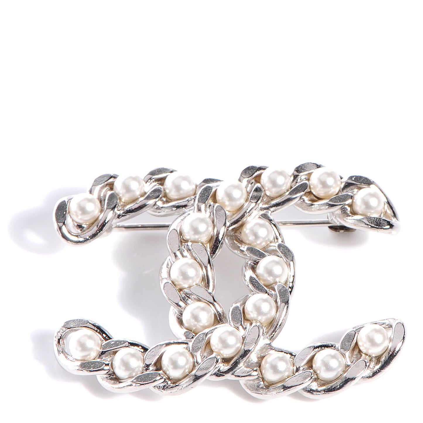 CC Pearl Brooch Pin Silver