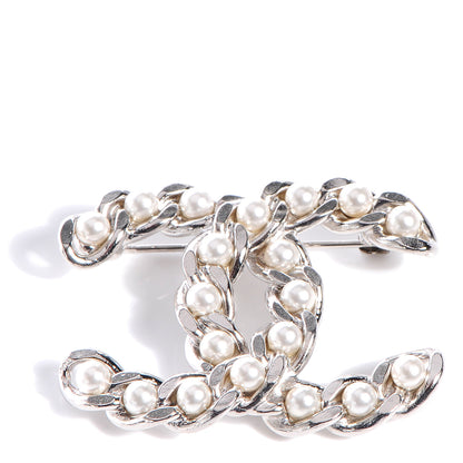 Chanel CC Pearl Brooch Pin Silver 1 of 5