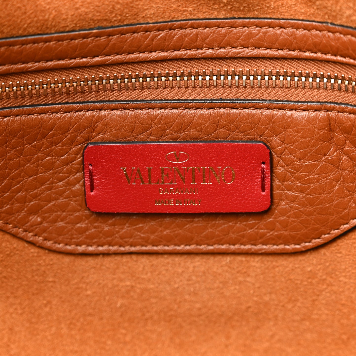 Grained Calfskin Rockstud Shoulder Tote Bright Cognac