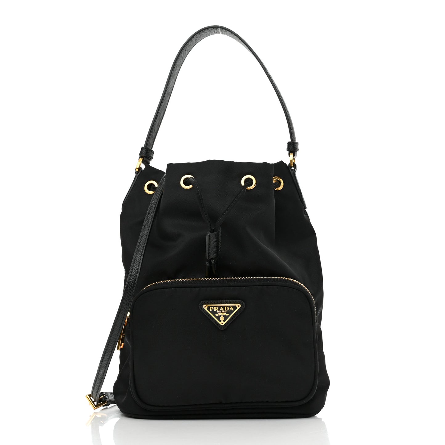 Saffiano Tessuto Nylon Mini Bucket Crossbody Bag Black