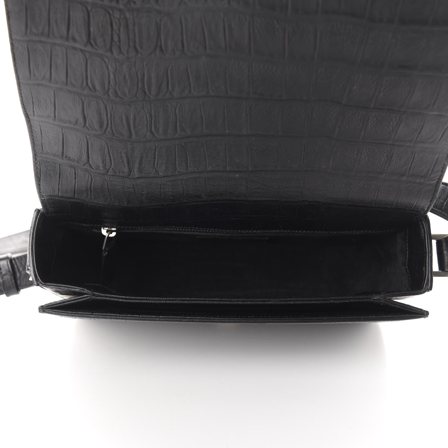 Saint Laurent Calfskin Crocodile Embossed Medium Monogram Universite Bag Black 5 of 10