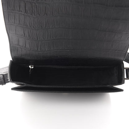Saint Laurent Calfskin Crocodile Embossed Medium Monogram Universite Bag Black 5 of 10